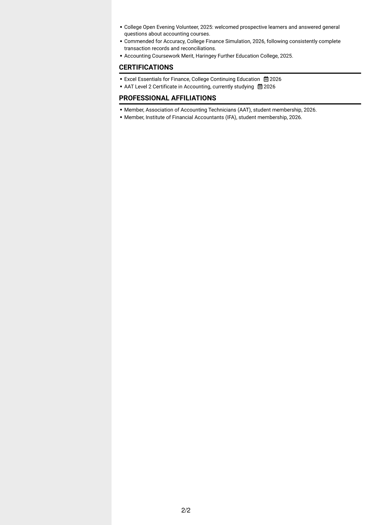 CV example — page 2