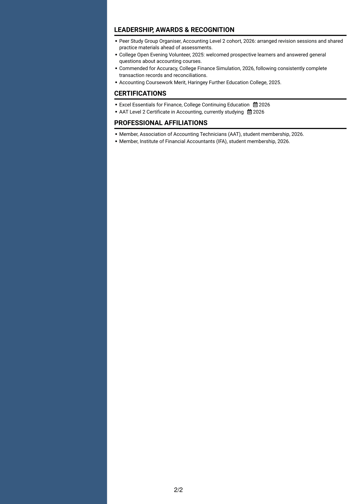 CV example — page 2