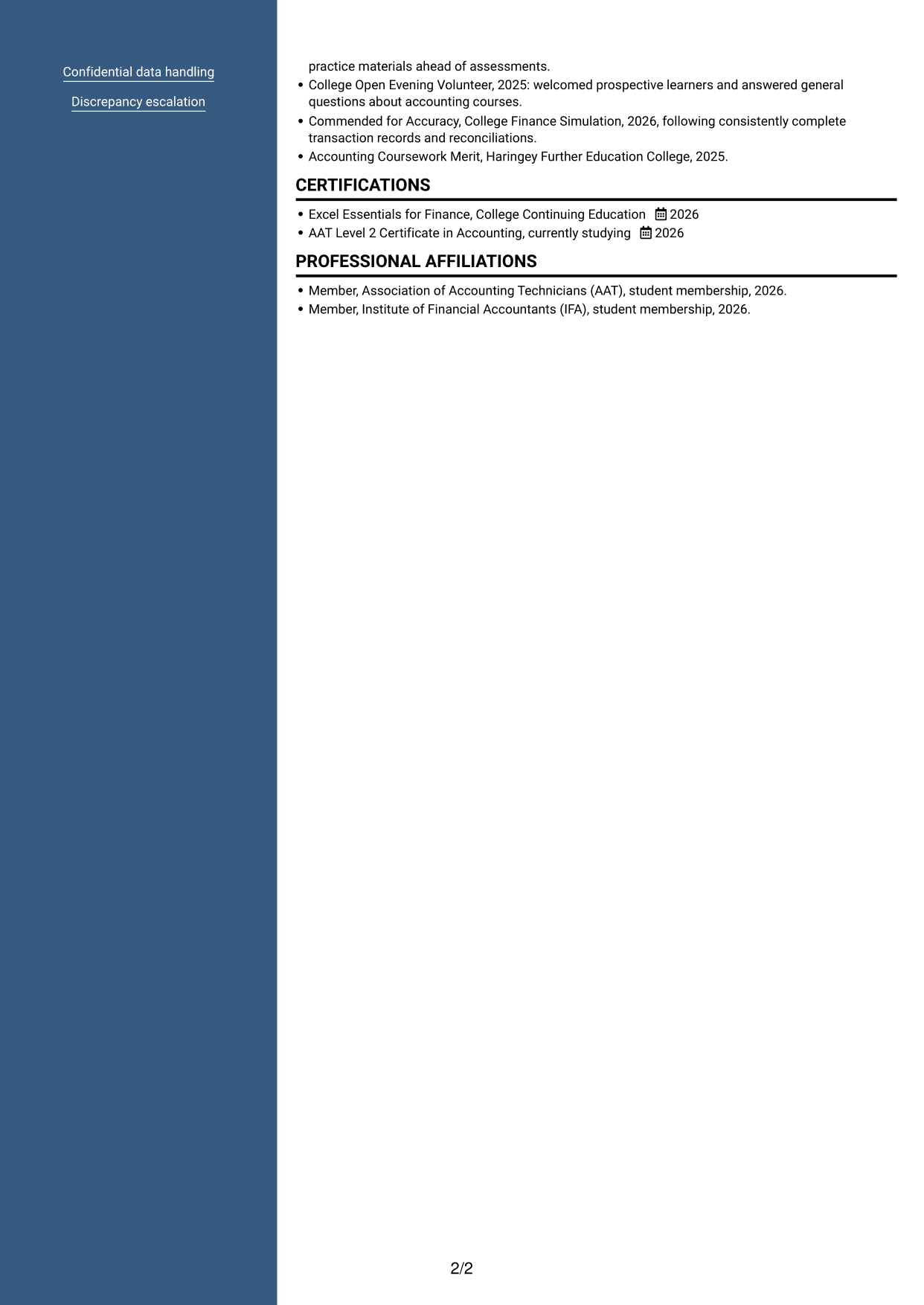CV example — page 2