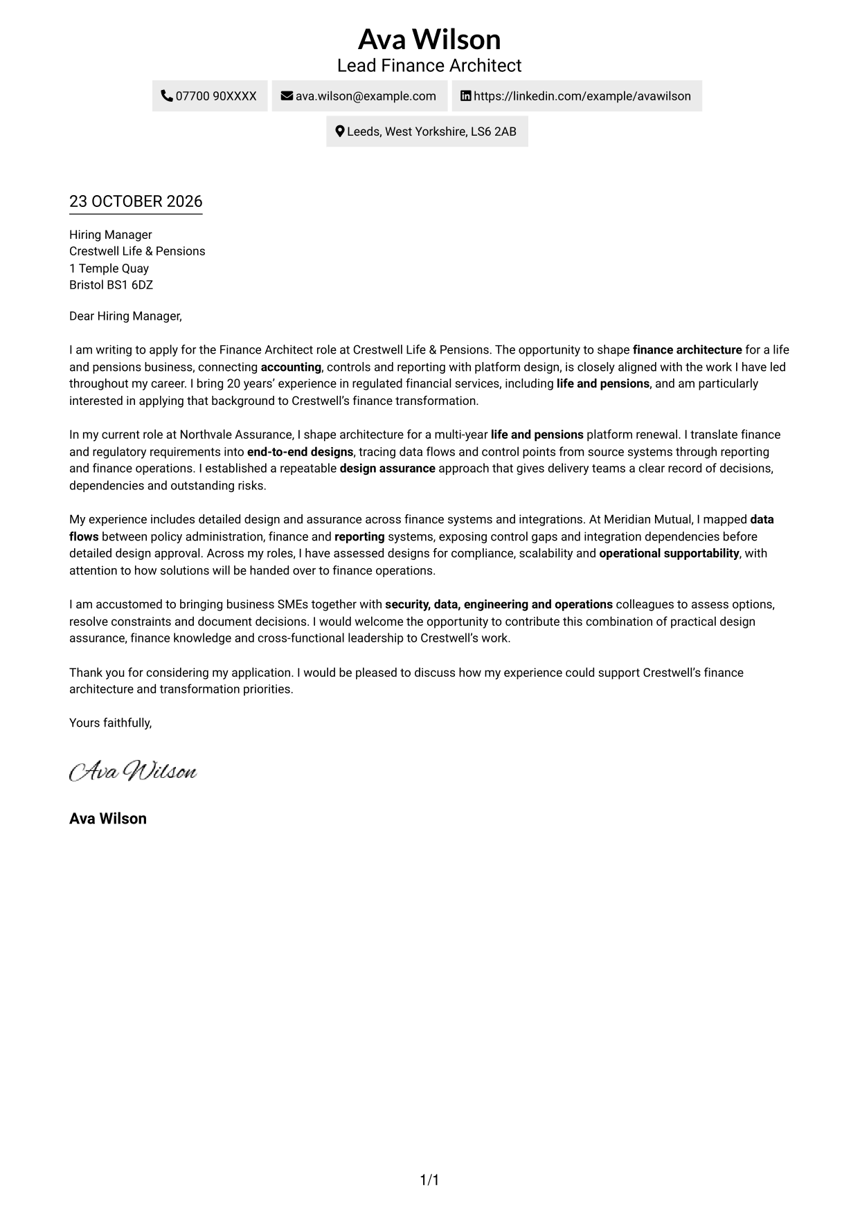 Cover letter example — page 1