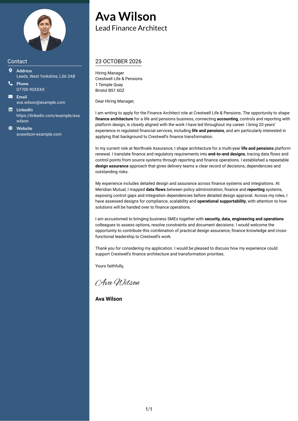 Cover letter example — page 1