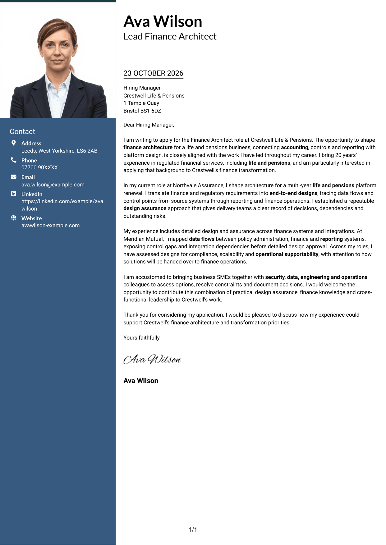 Cover letter example — page 1