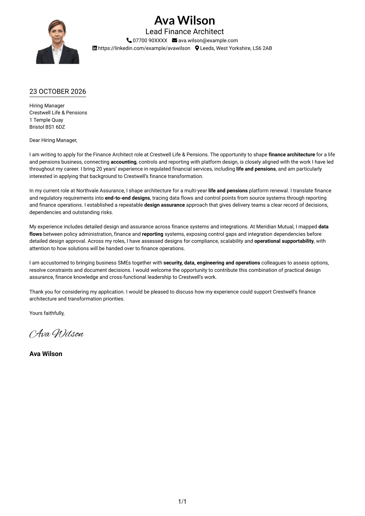 Cover letter example — page 1