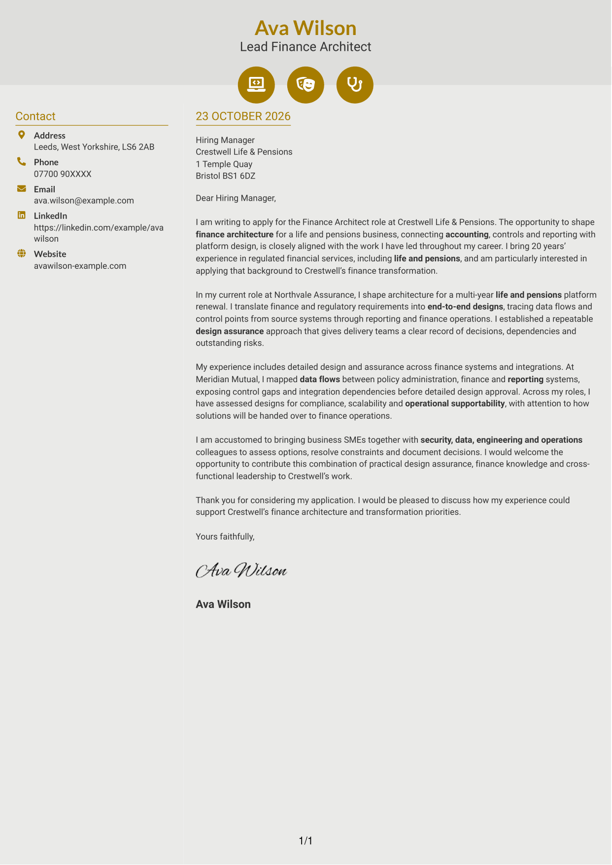 Cover letter example — page 1