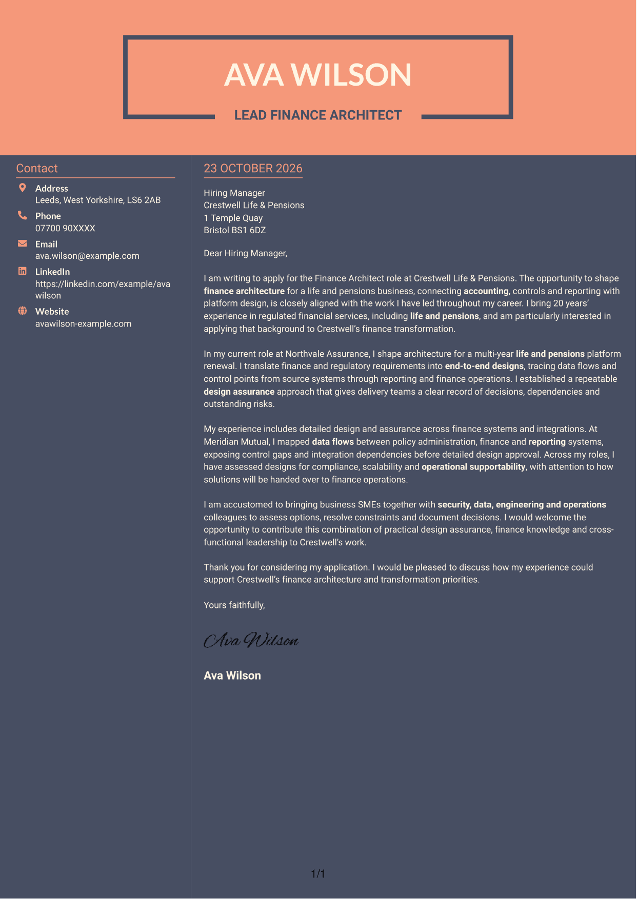 Cover letter example — page 1