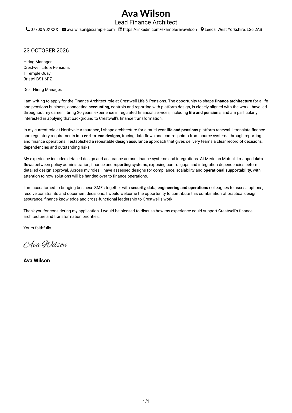 Cover letter example — page 1