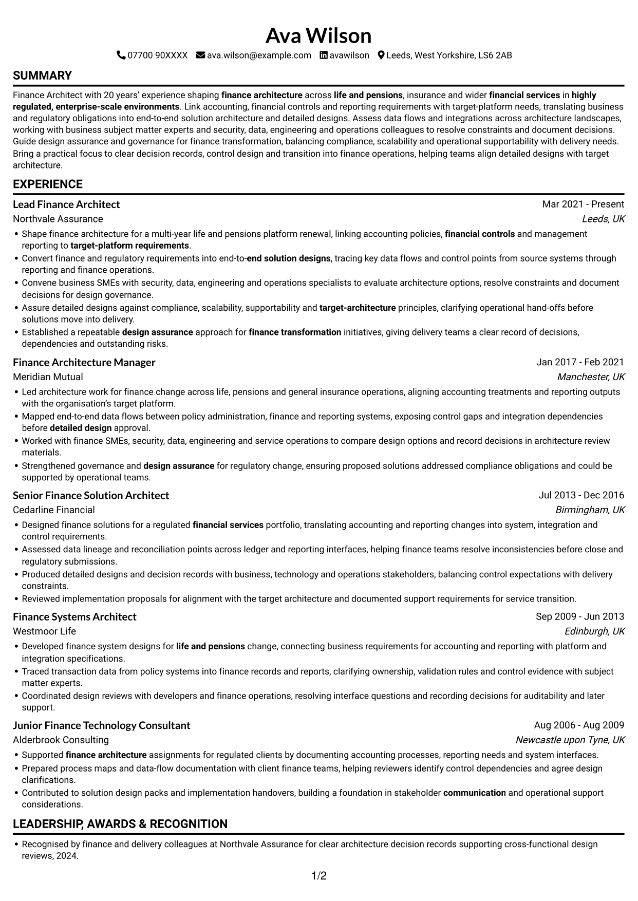 CV example — page 1