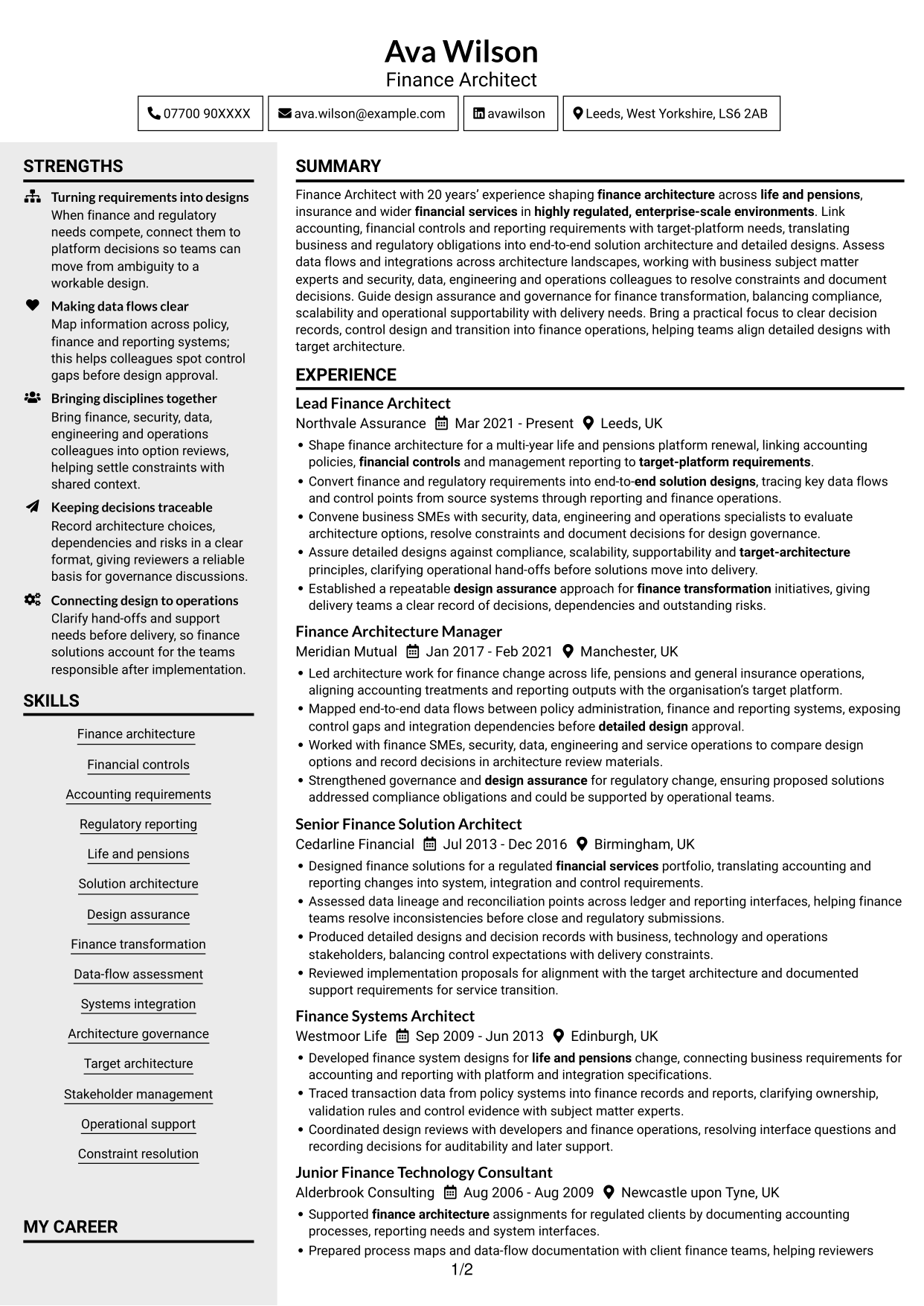 CV example — page 1