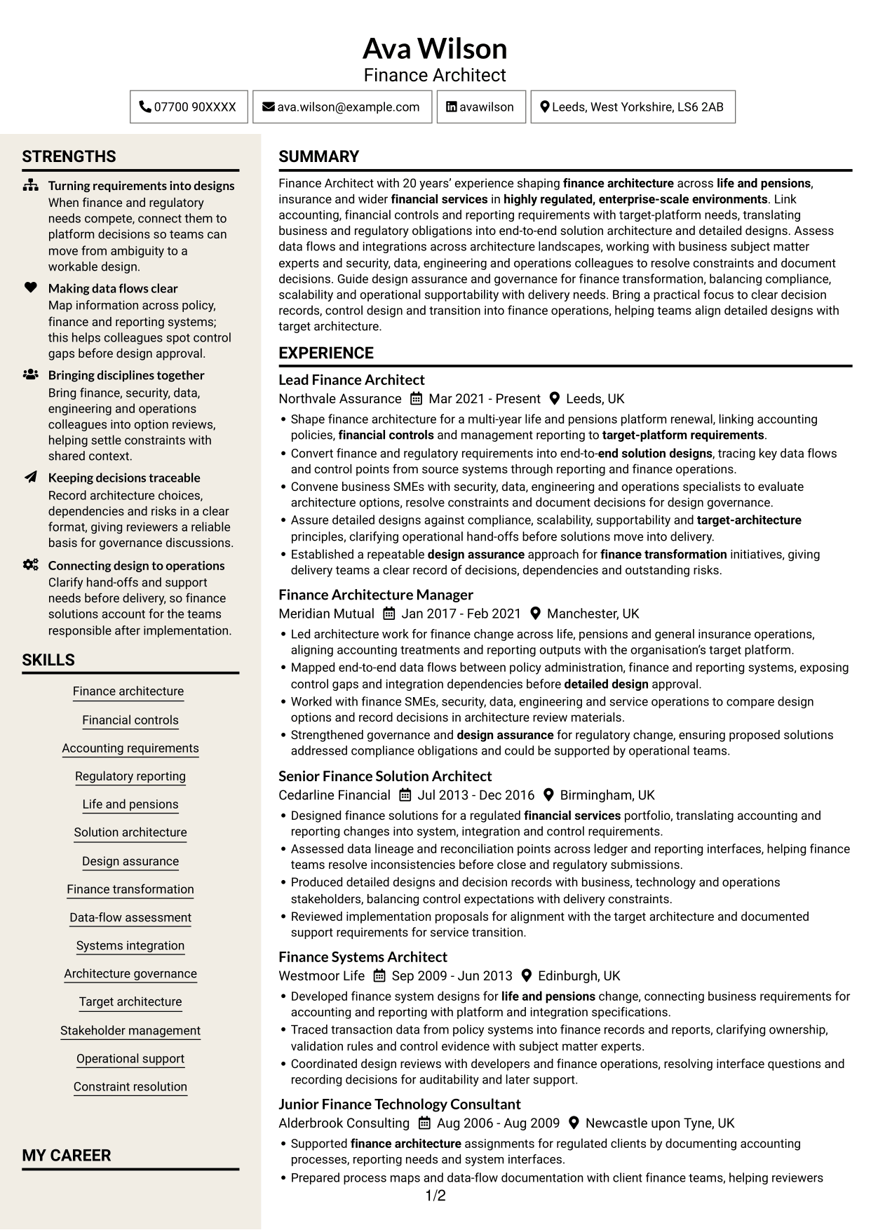 CV example — page 1