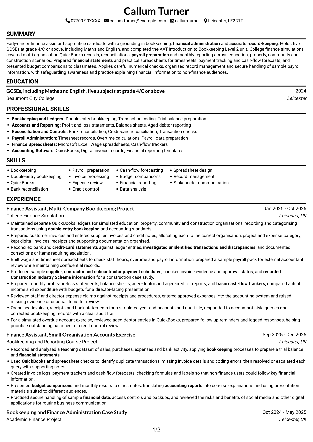 CV example — page 1