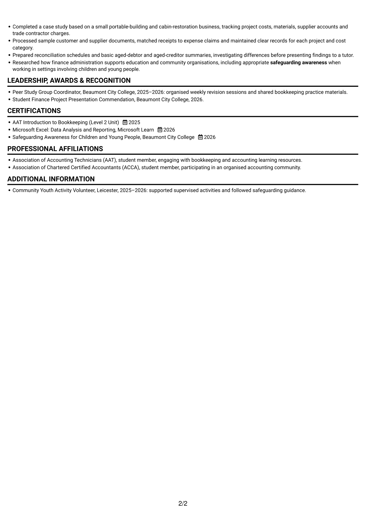 CV example — page 2