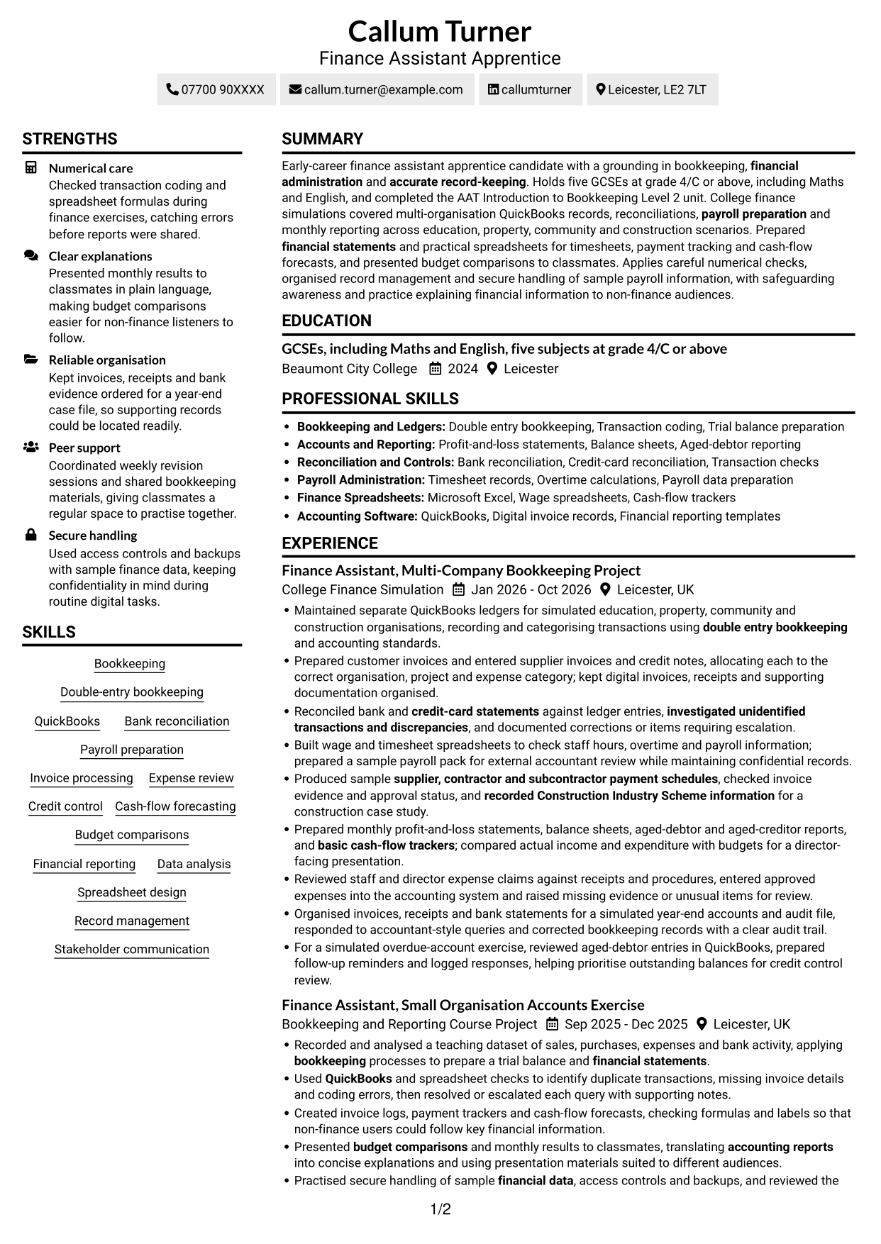 CV example — page 1