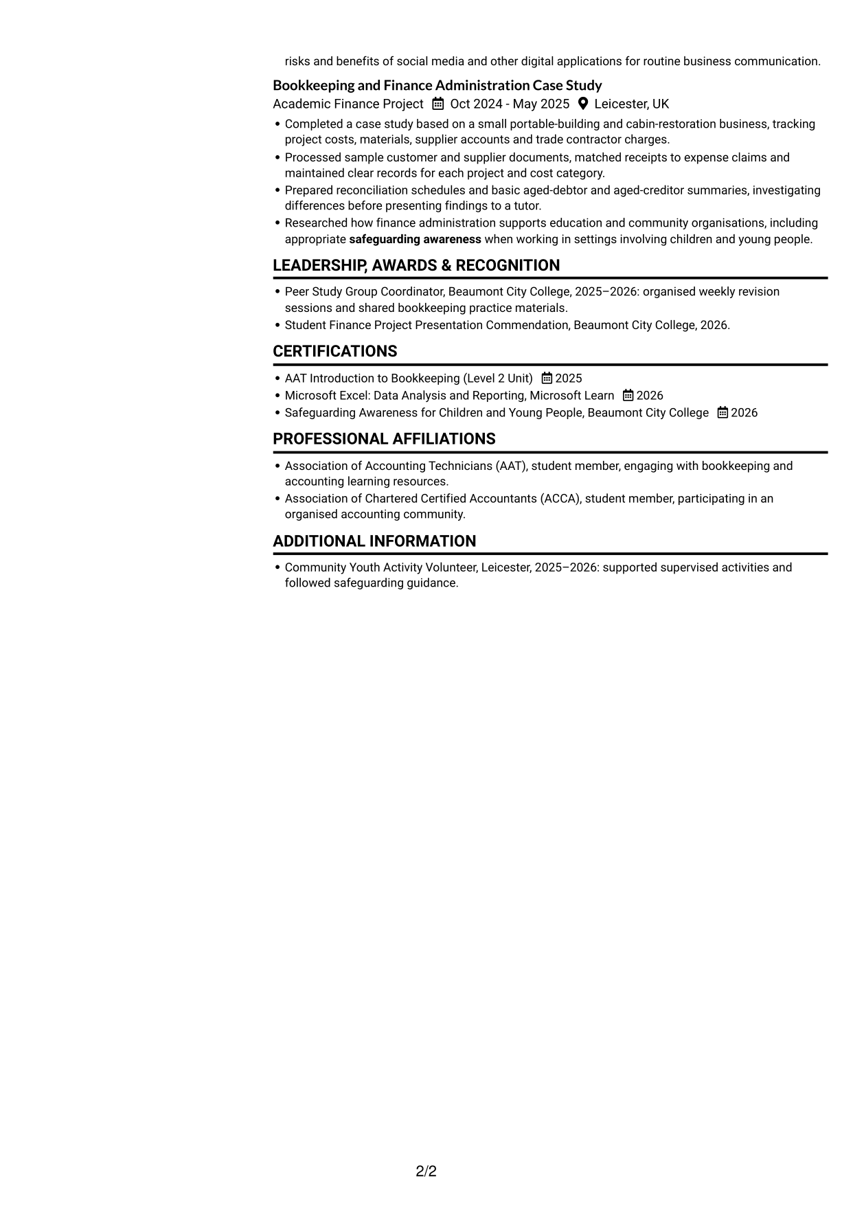 CV example — page 2