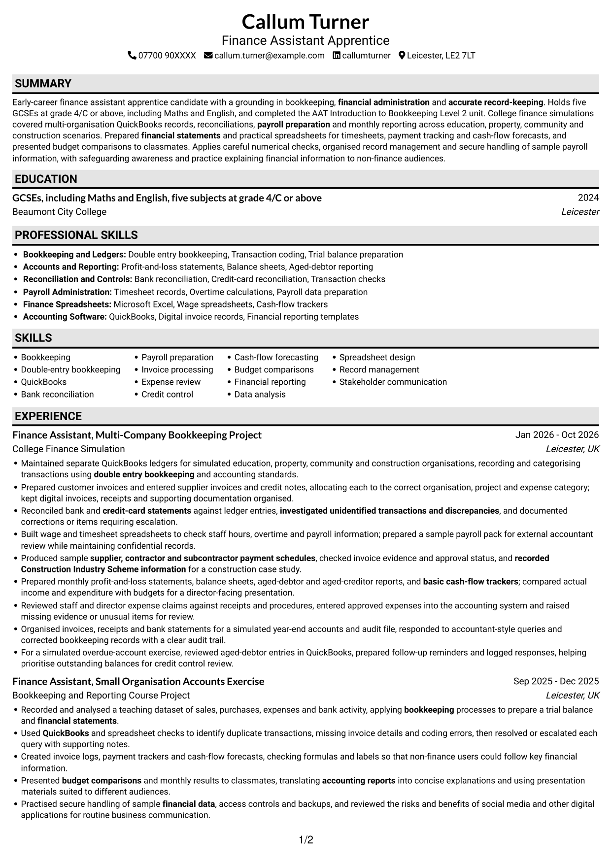 CV example — page 1