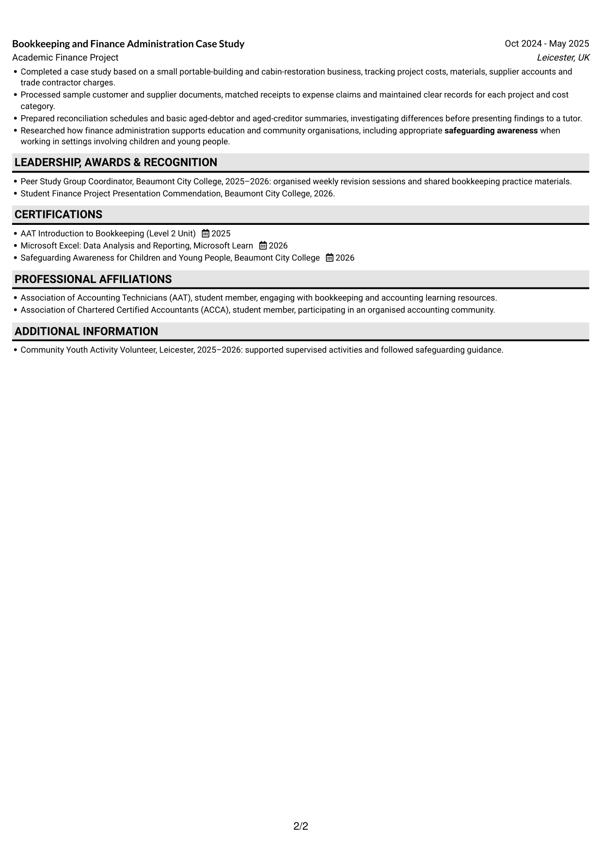 CV example — page 2