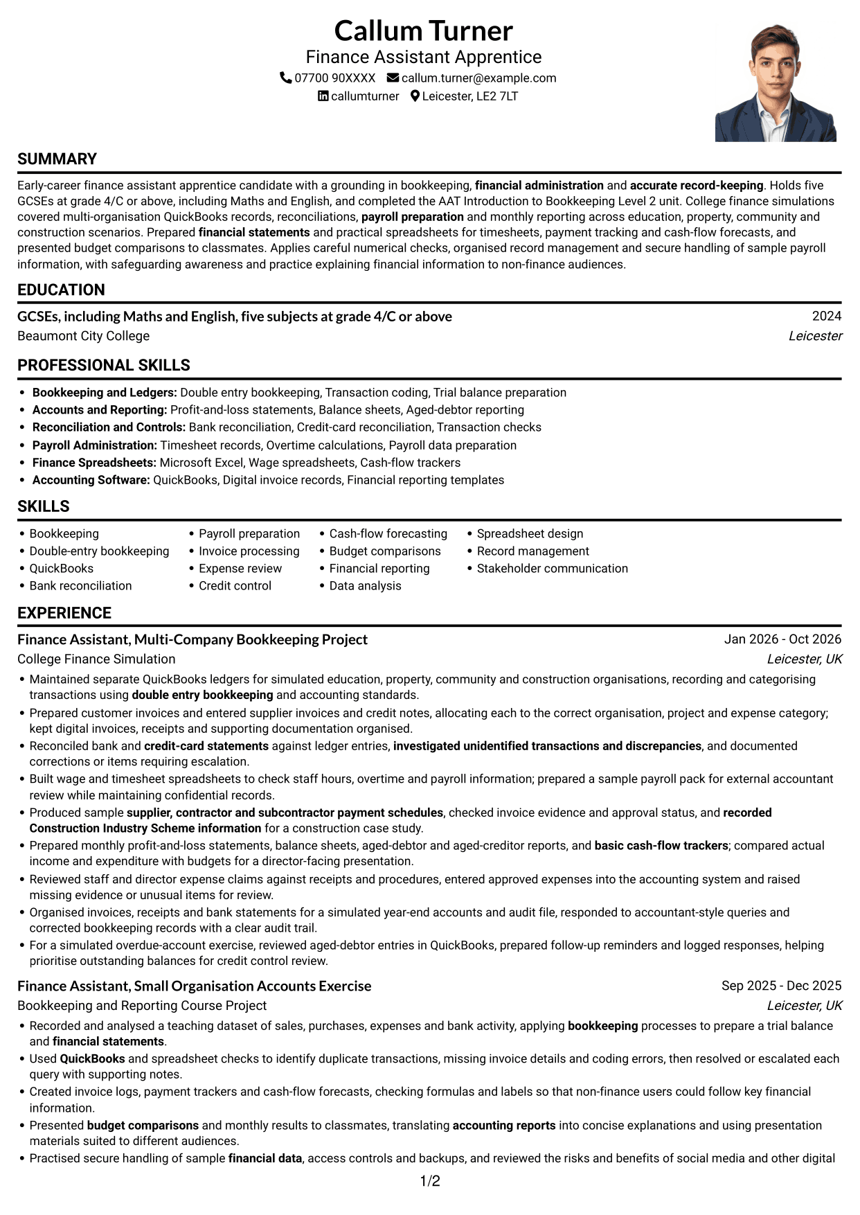 CV example — page 1