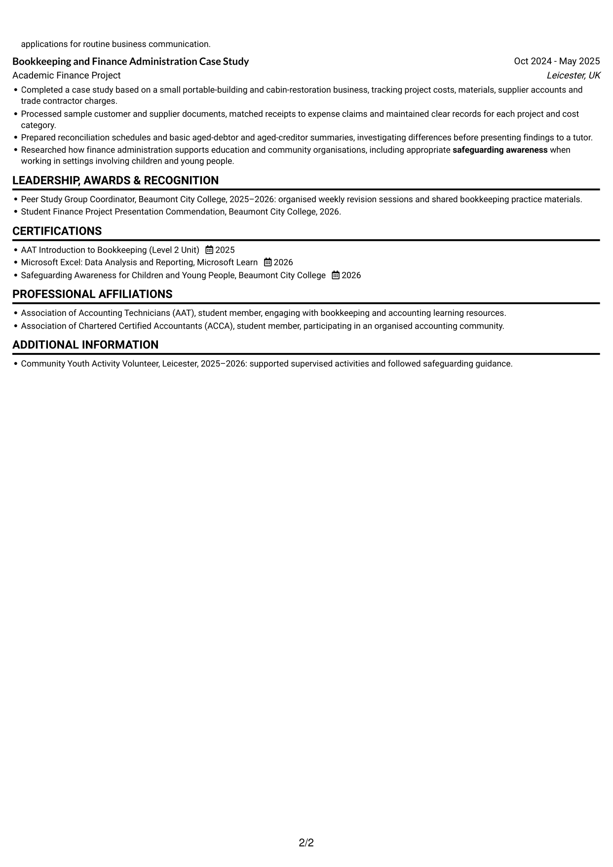 CV example — page 2