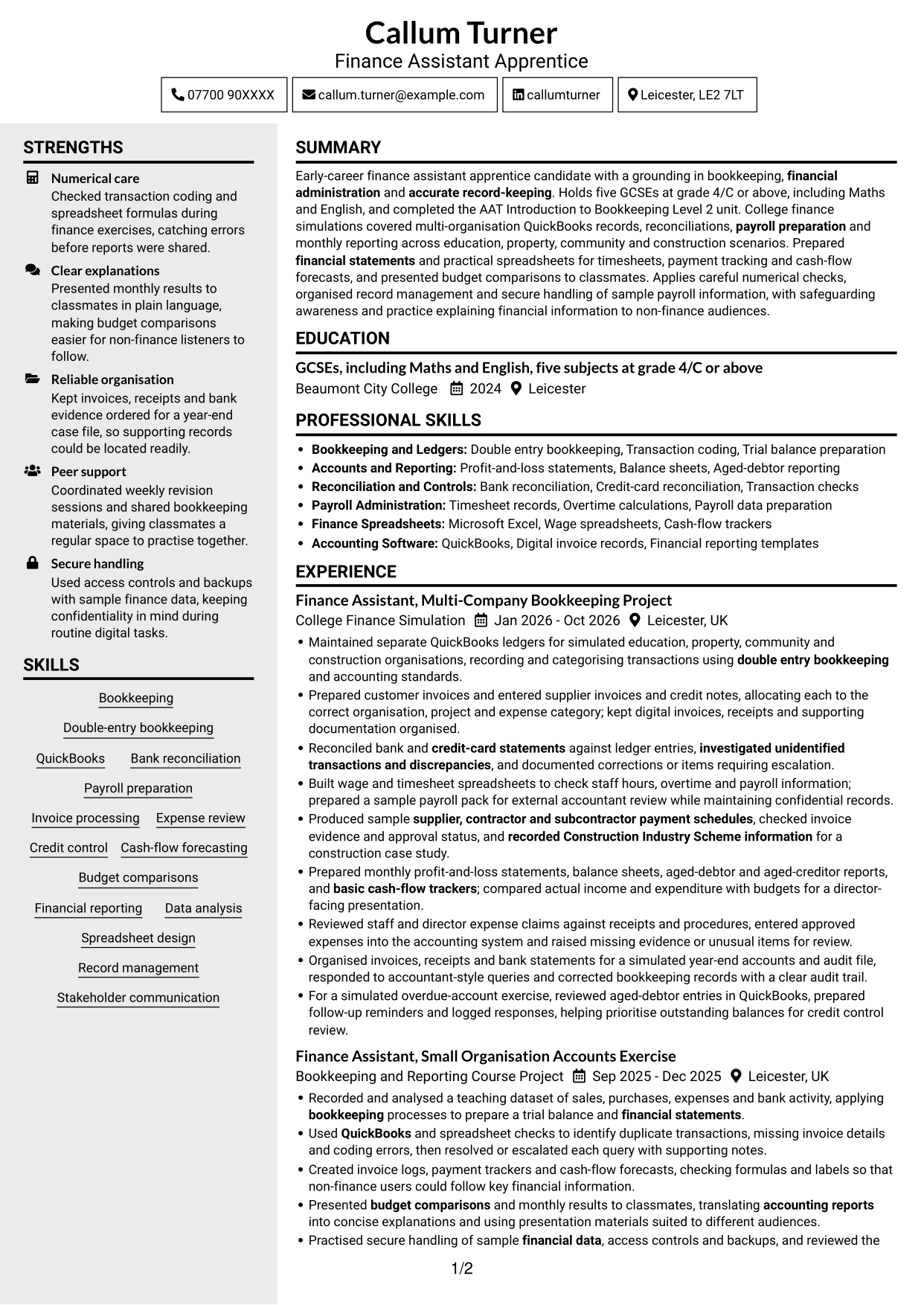 CV example — page 1