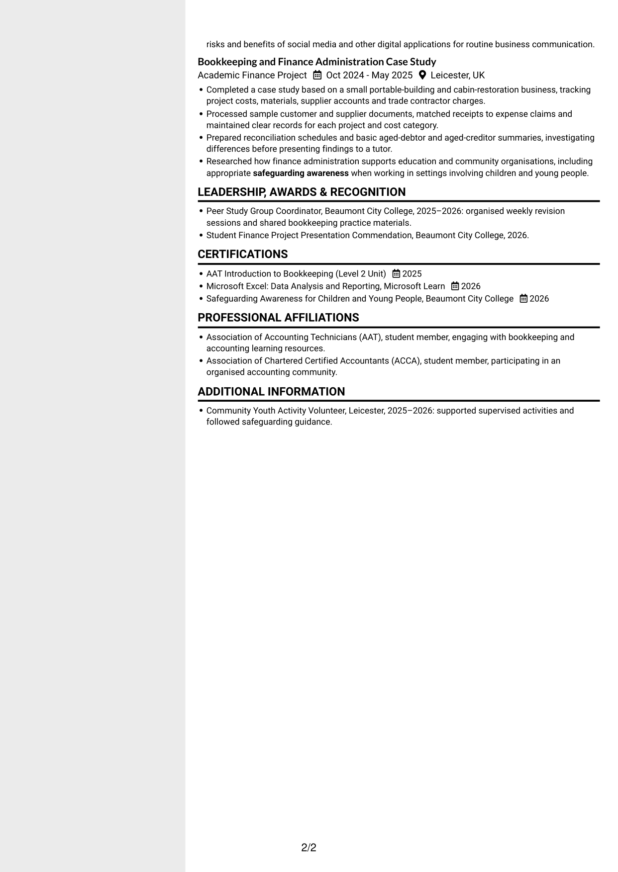 CV example — page 2