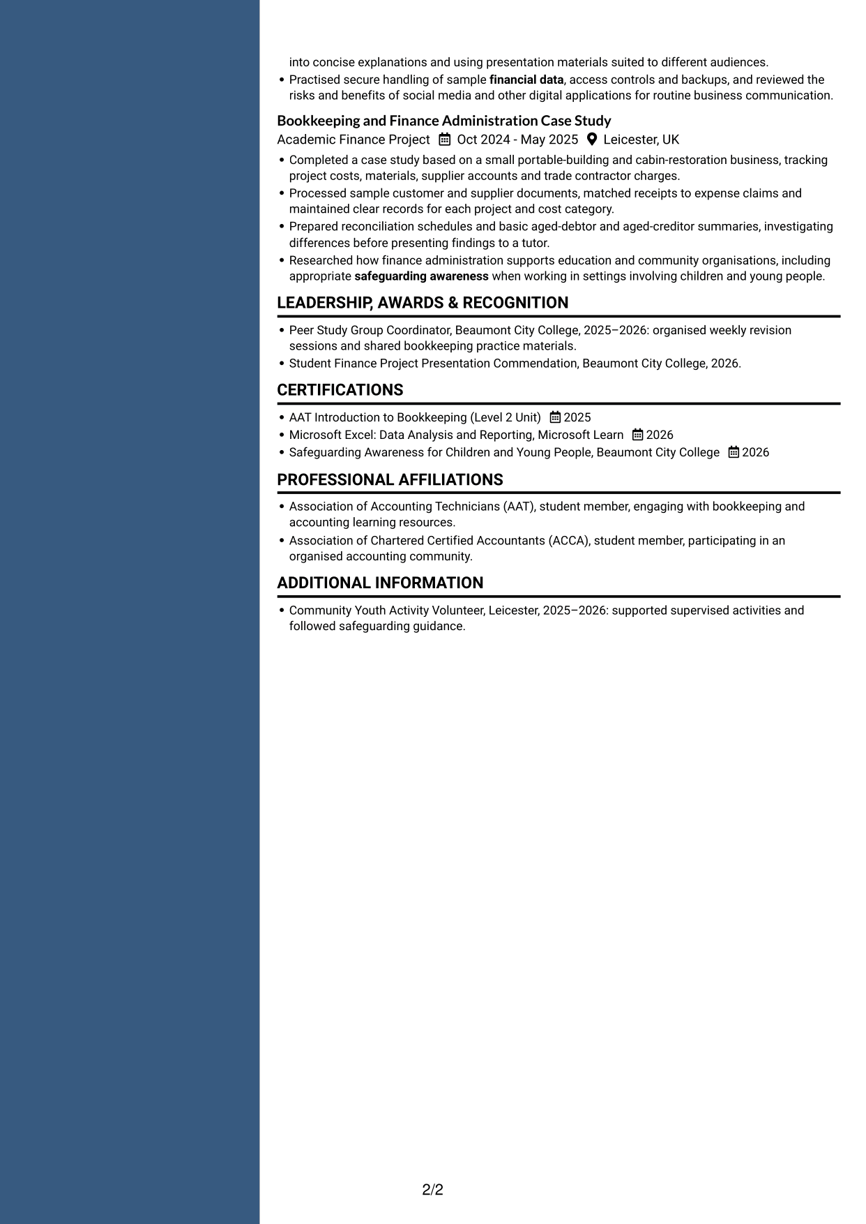 CV example — page 2