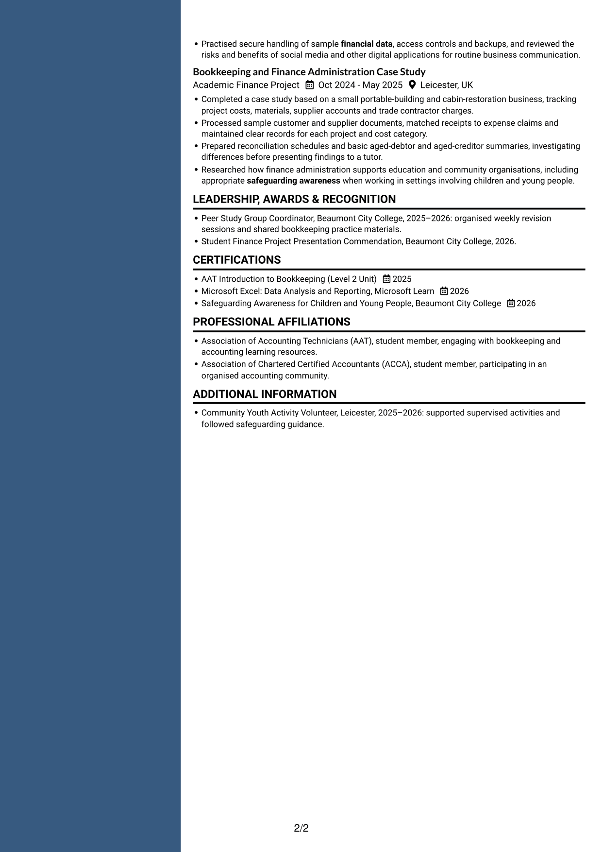 CV example — page 2
