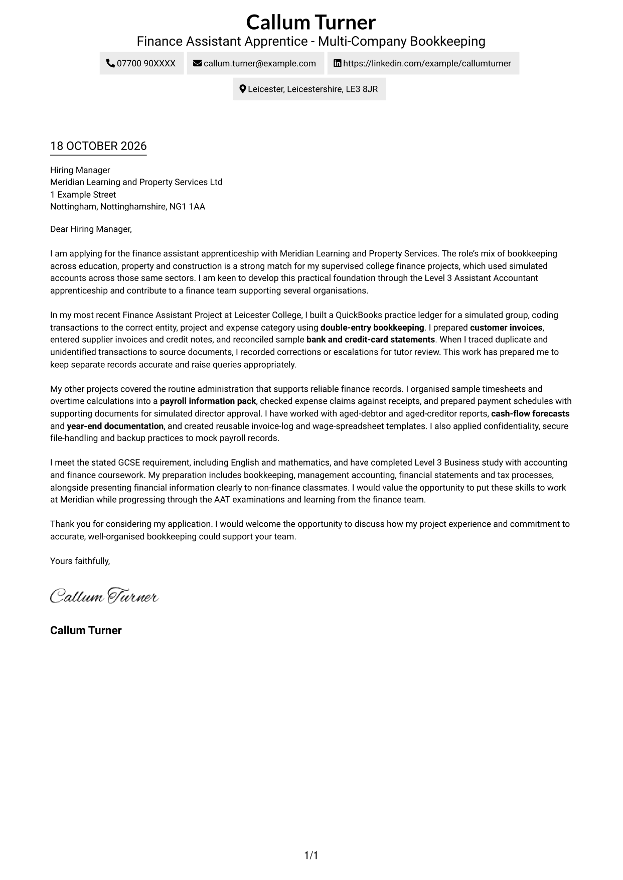 Cover letter example — page 1