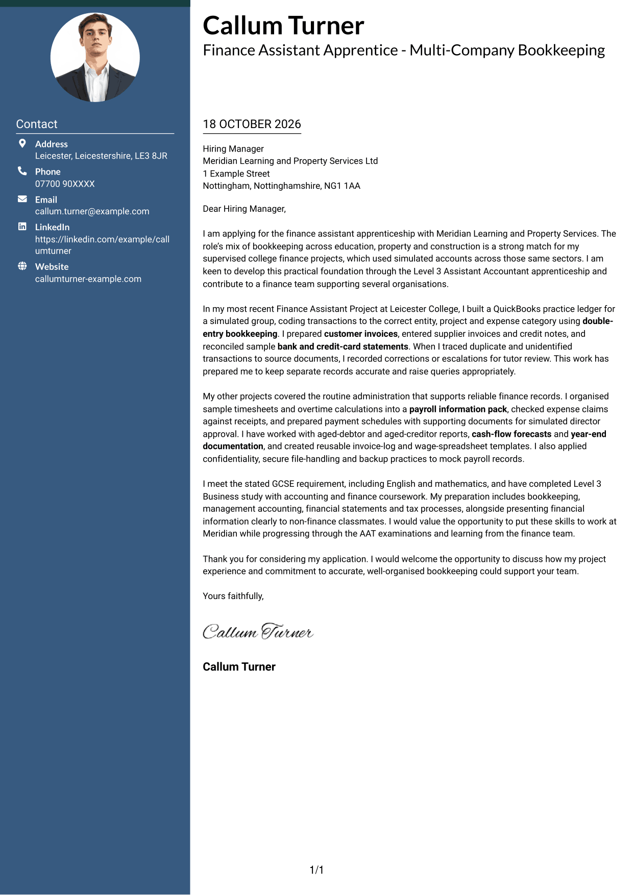 Cover letter example — page 1