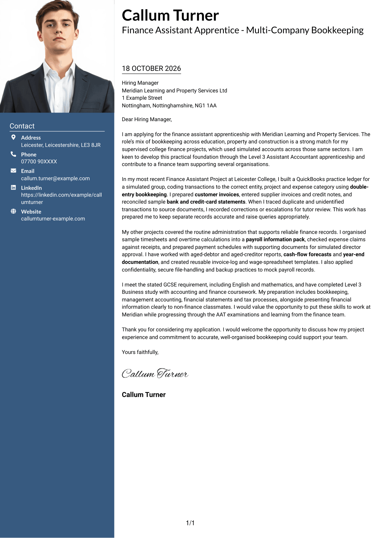 Cover letter example — page 1