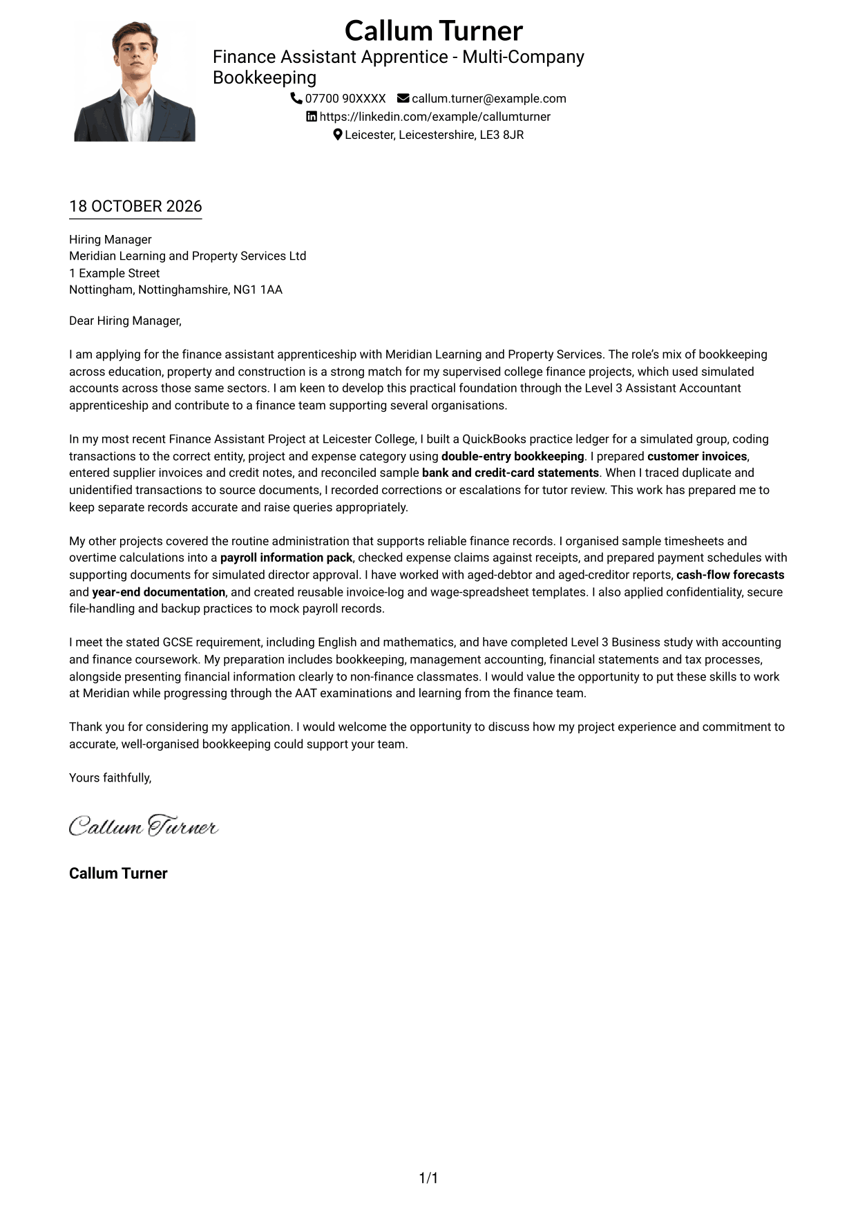 Cover letter example — page 1