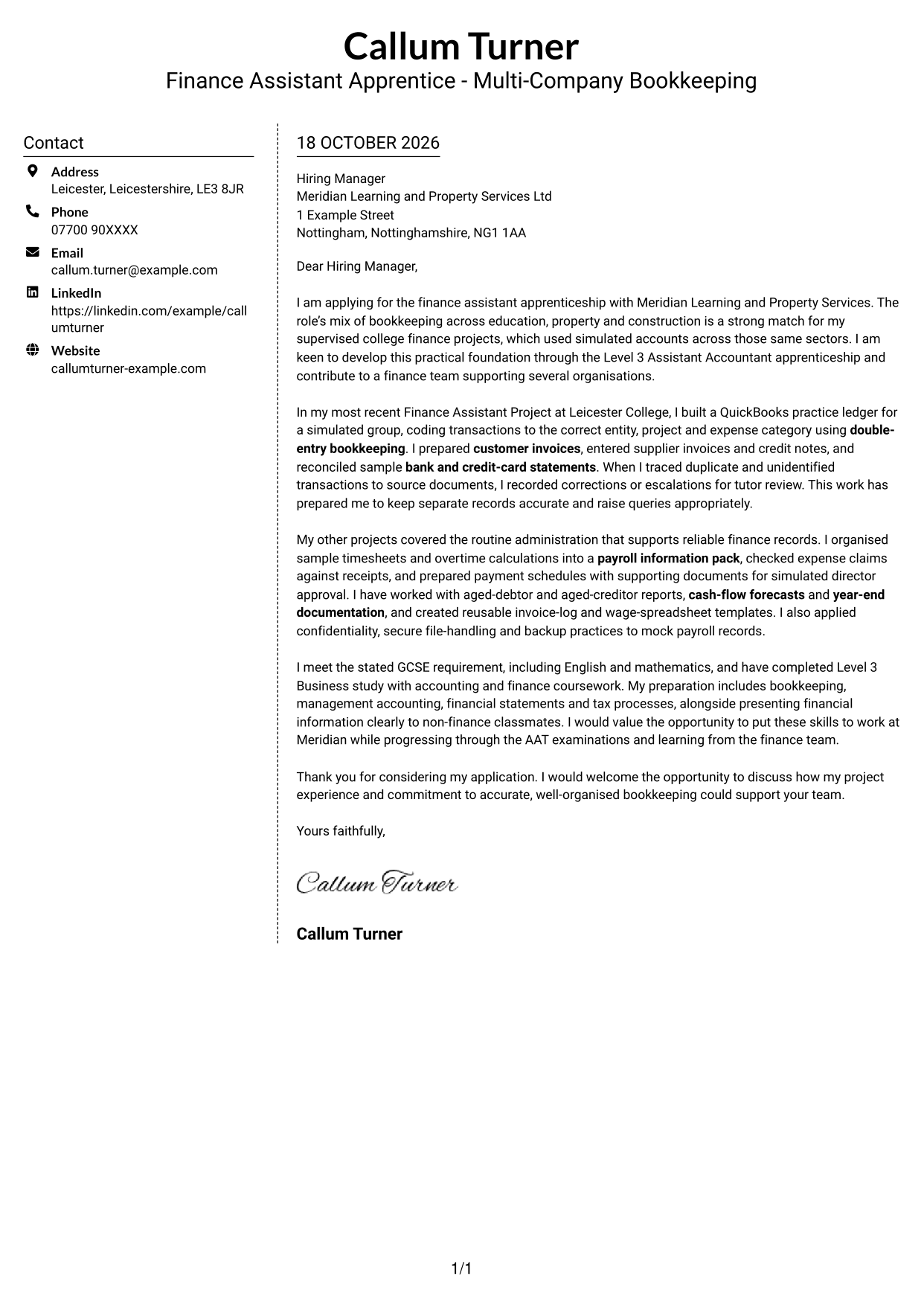 Cover letter example — page 1