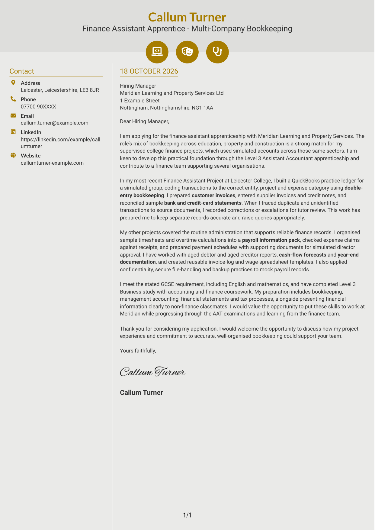 Cover letter example — page 1