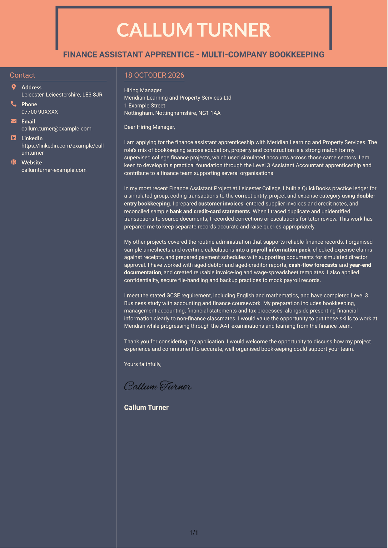 Cover letter example — page 1