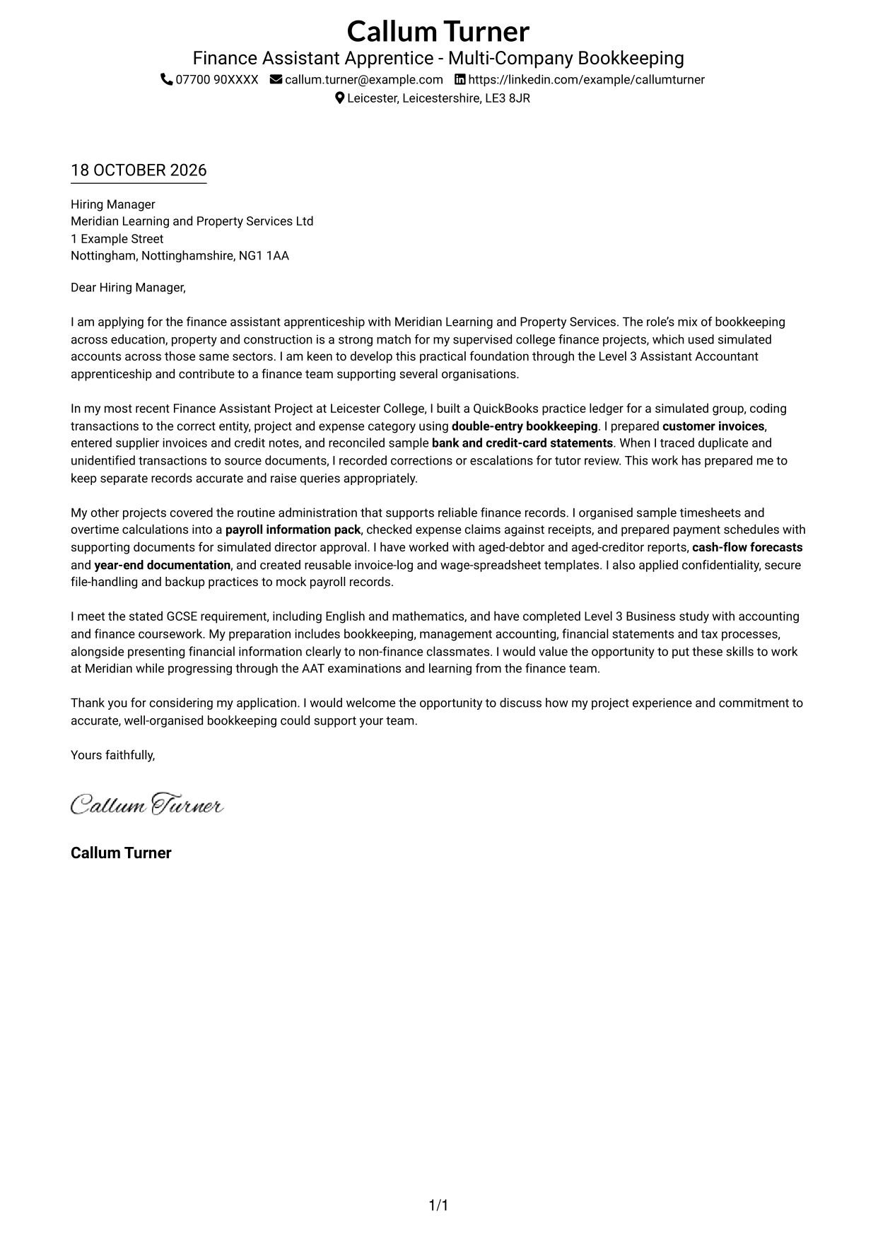 Cover letter example — page 1