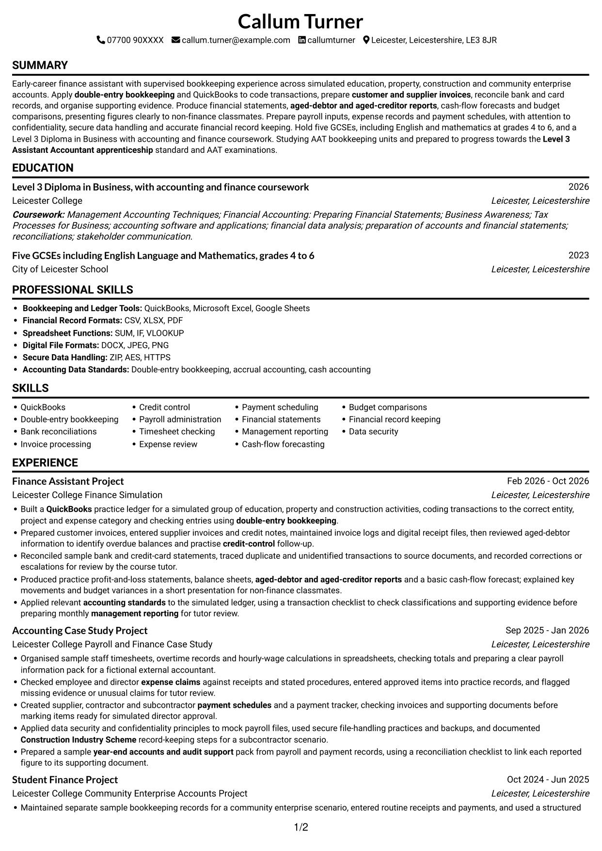 CV example — page 1