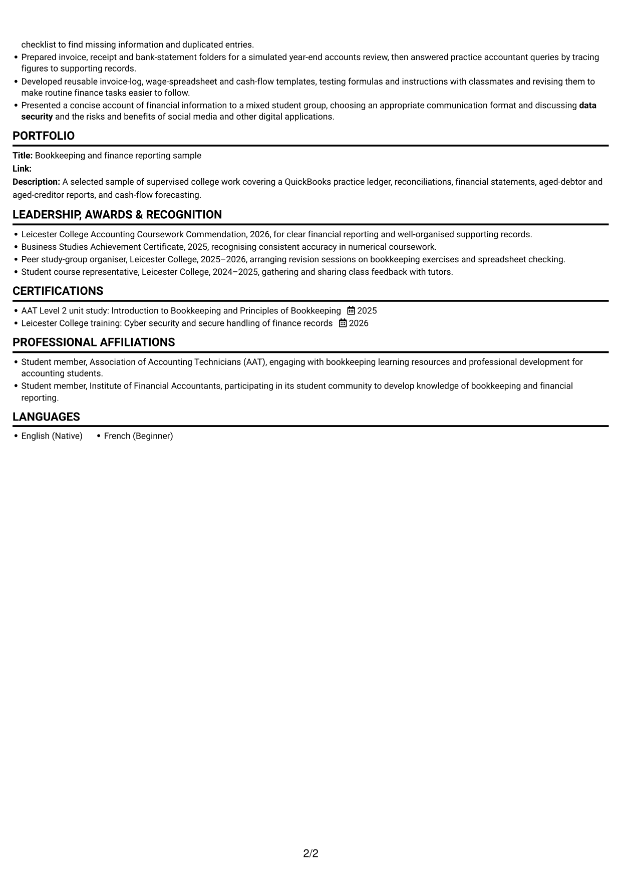 CV example — page 2