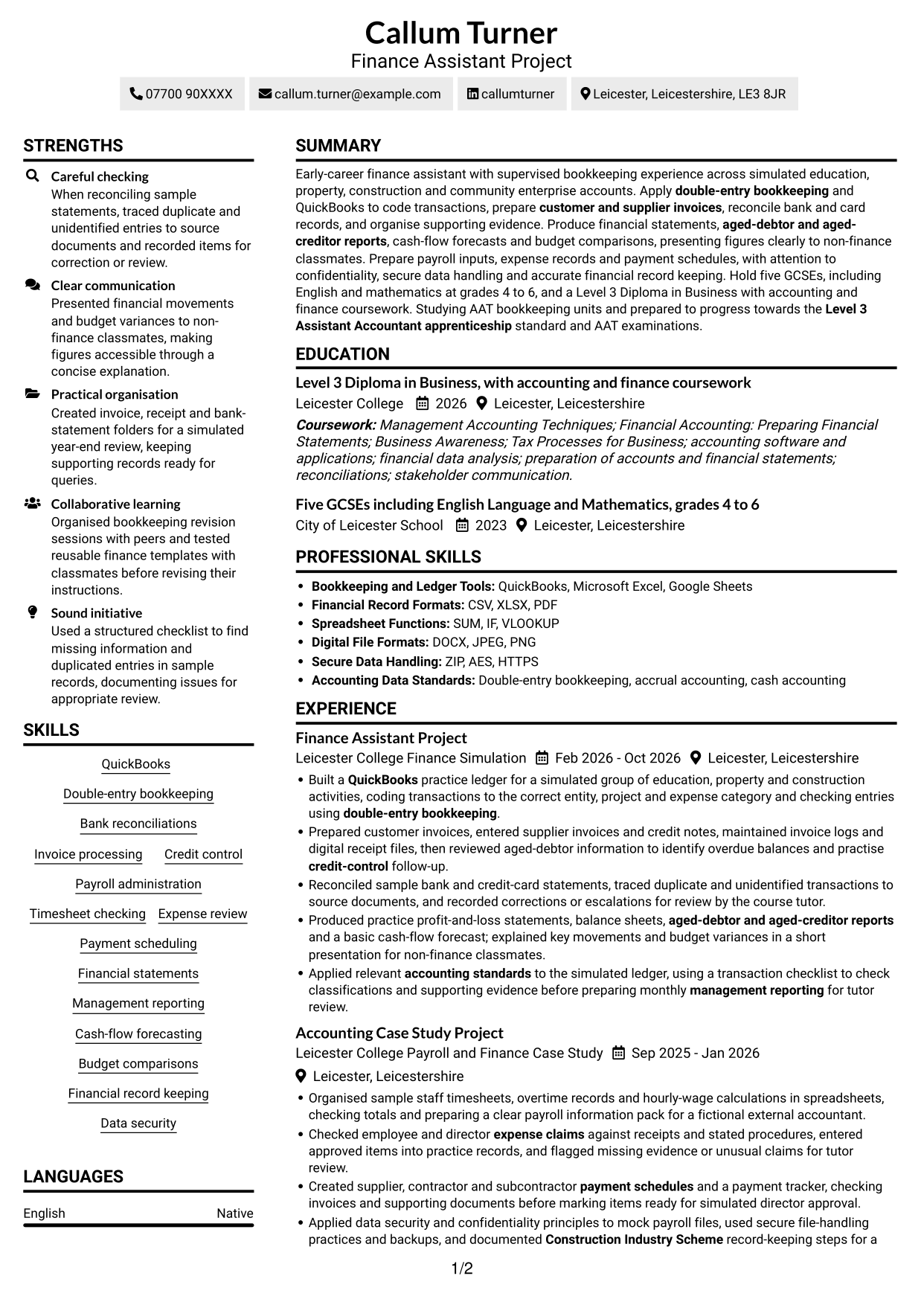 CV example — page 1