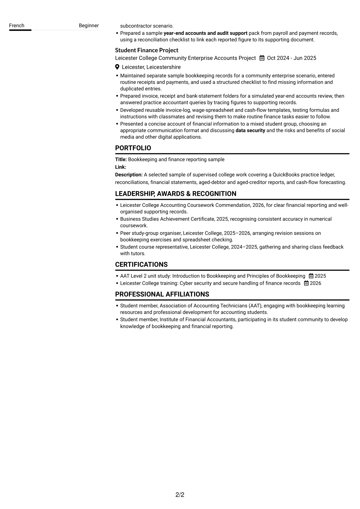 CV example — page 2