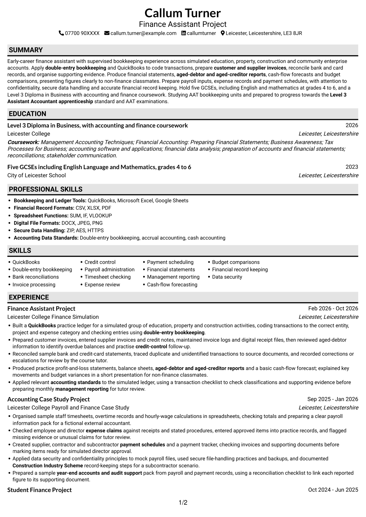 CV example — page 1