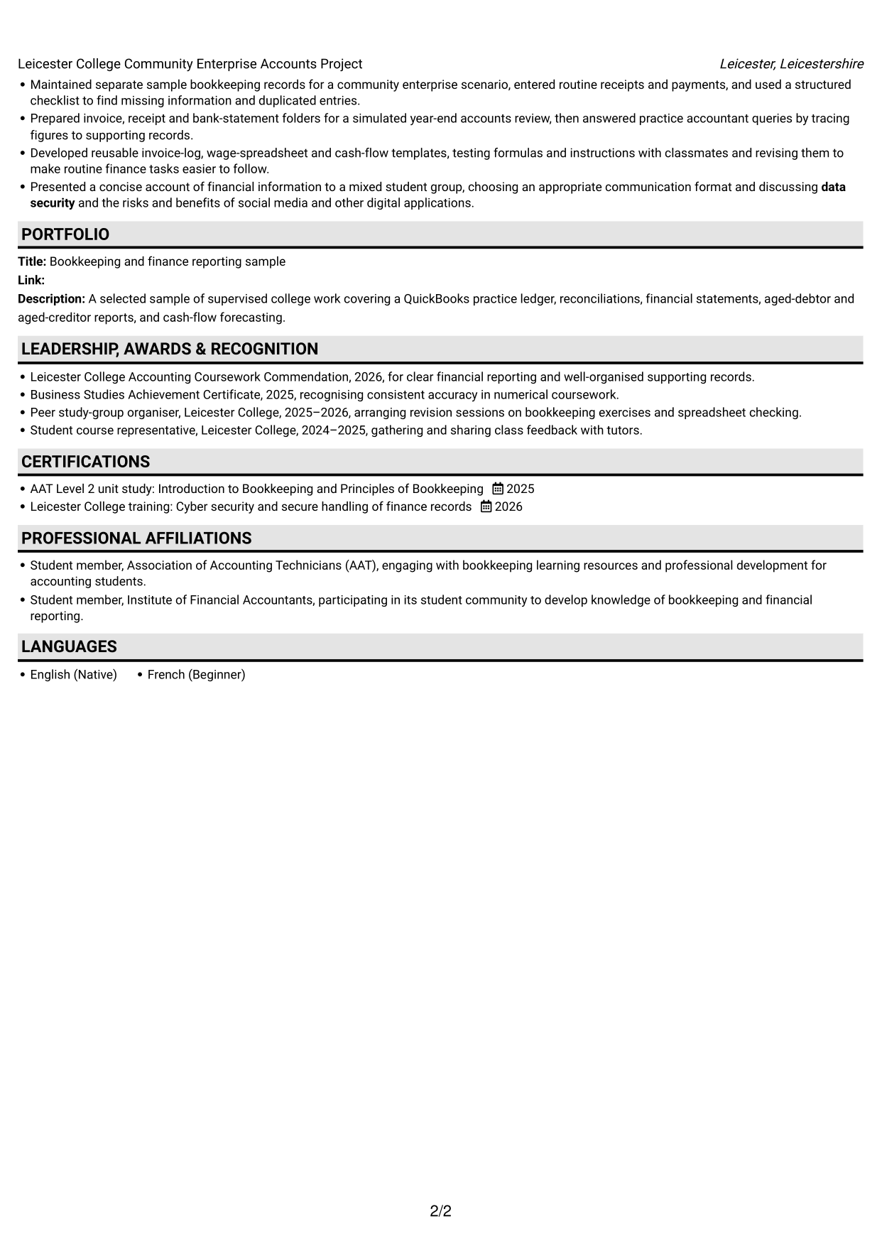 CV example — page 2