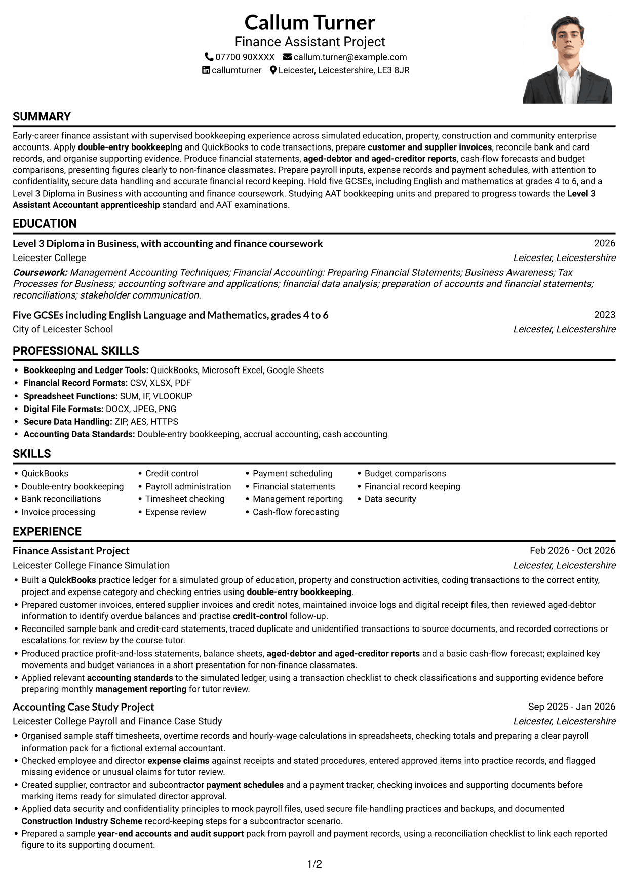 CV example — page 1