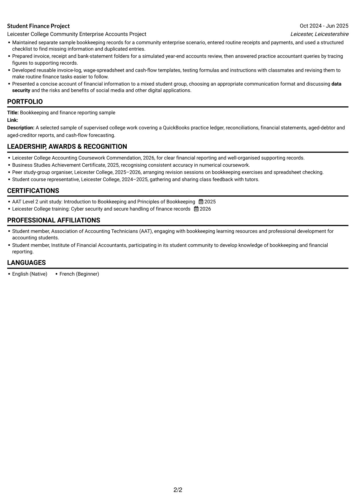 CV example — page 2
