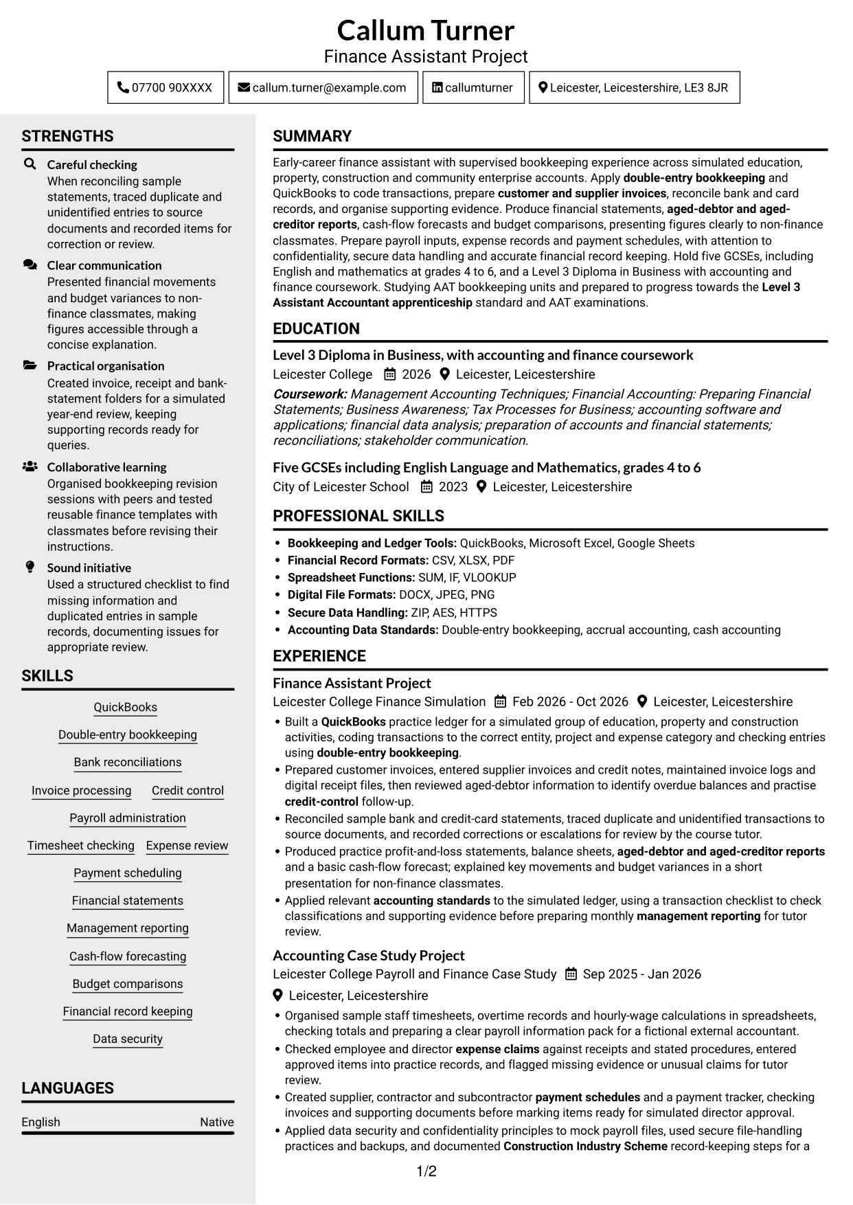 CV example — page 1