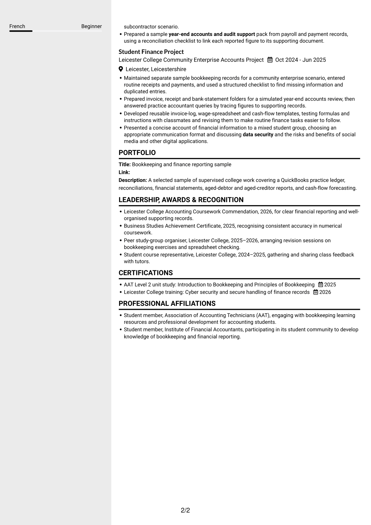 CV example — page 2