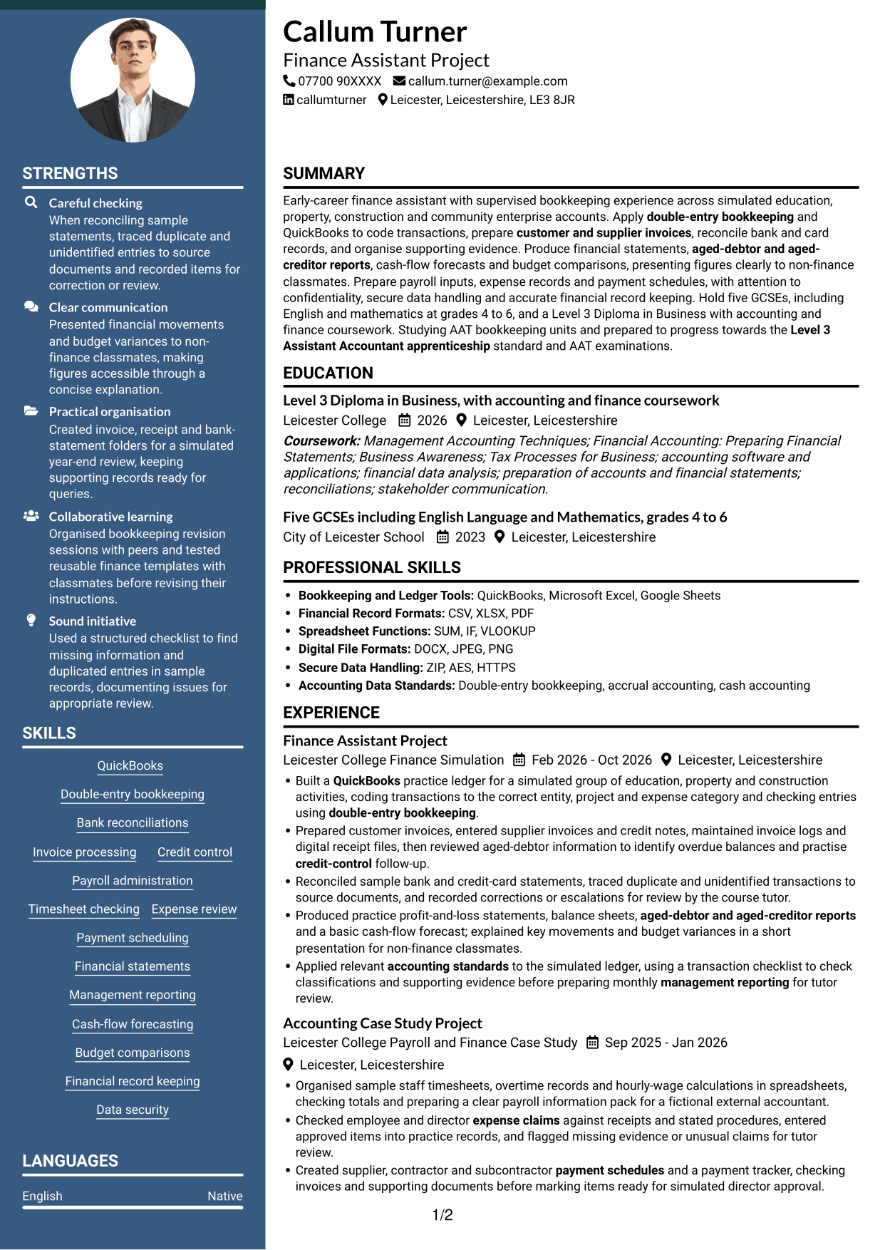 CV example — page 1