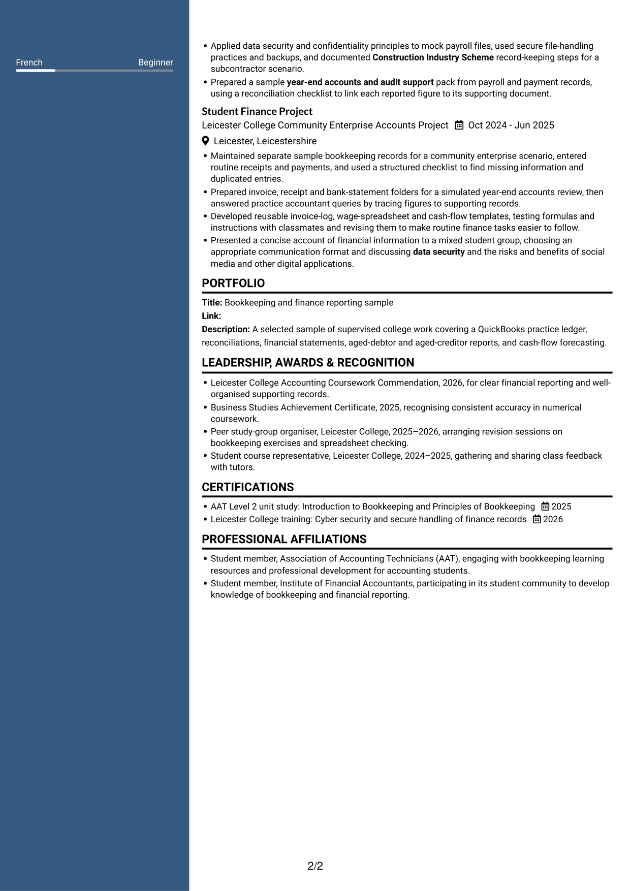 CV example — page 2