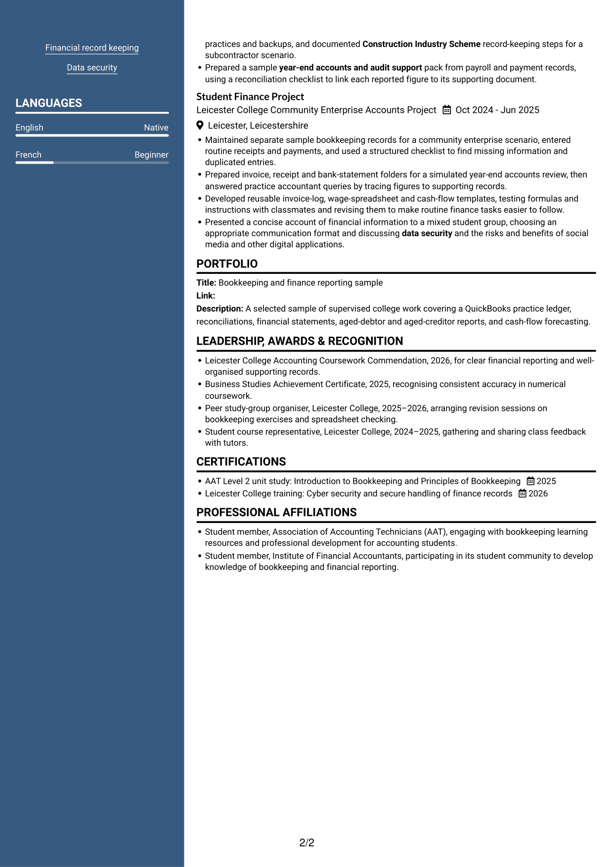 CV example — page 2
