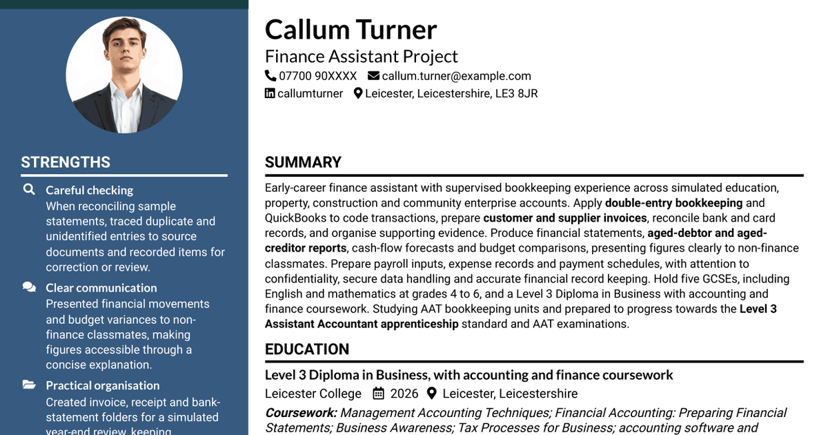 7 Finance Assistant Apprentice - Multi-Company Bookkeeping CV Templates with Example