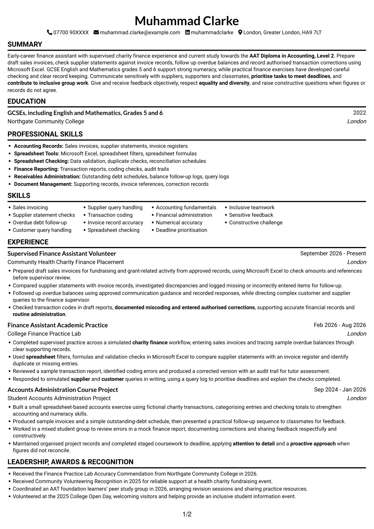 CV example — page 1