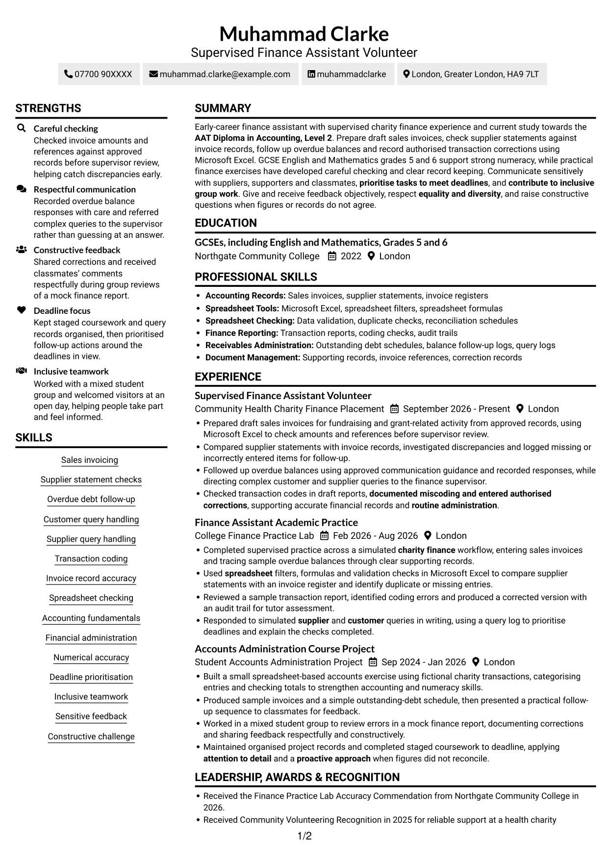 CV example — page 1