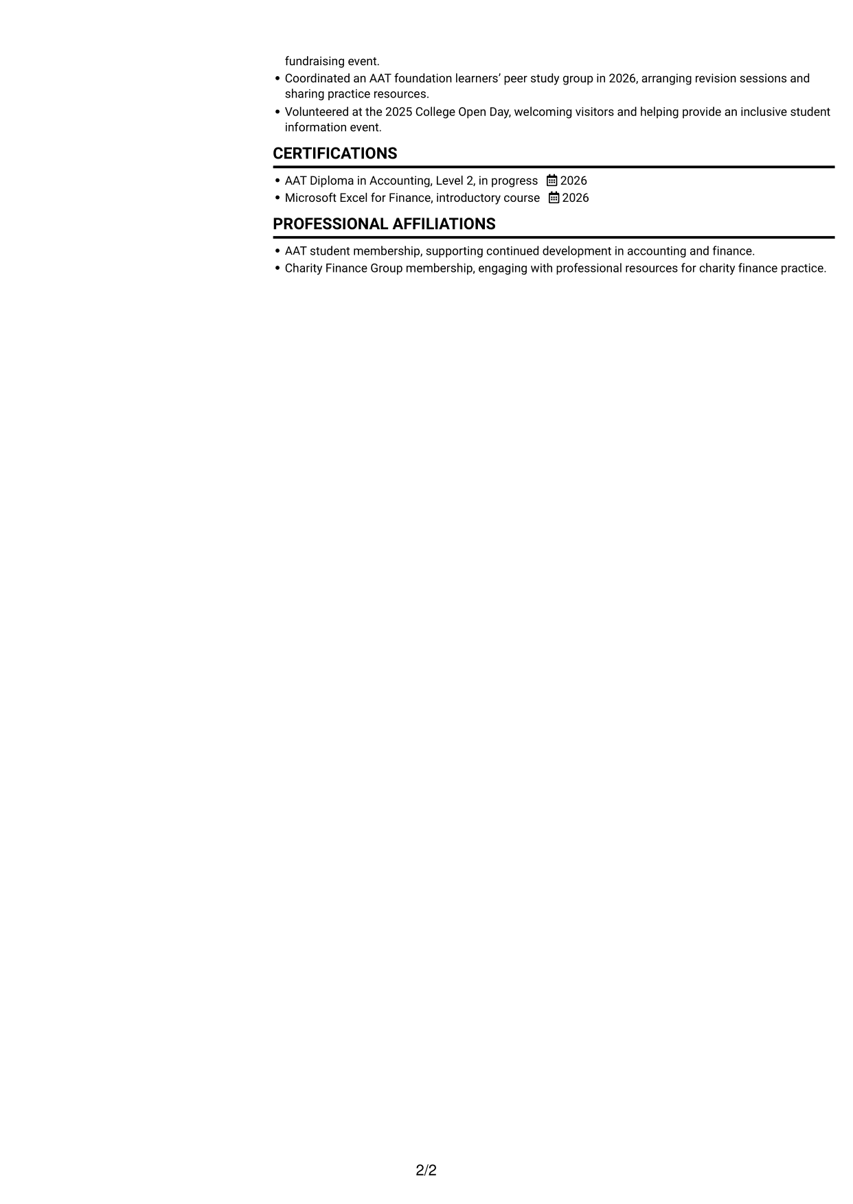 CV example — page 2